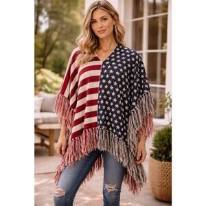 US American Flag Pride Poncho W Fringe 2 In 1 Cropped Top S M L XL